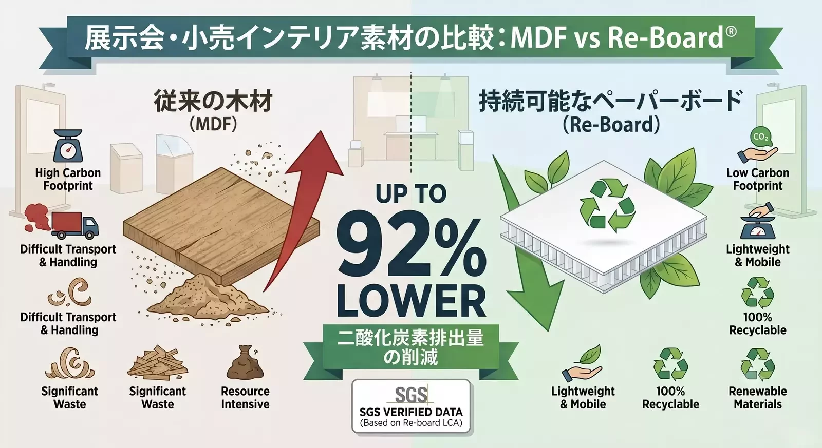 MDF(木工)とRe-boardのCO2削減比較
